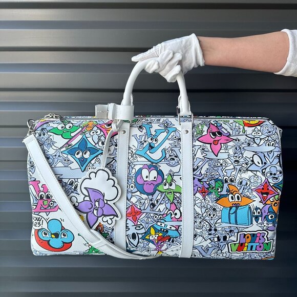 LOUIS VUITTON 2023 Comics White & Multi-Color Monogram Keepall Bandouliere 50 - Picture 2 of 12